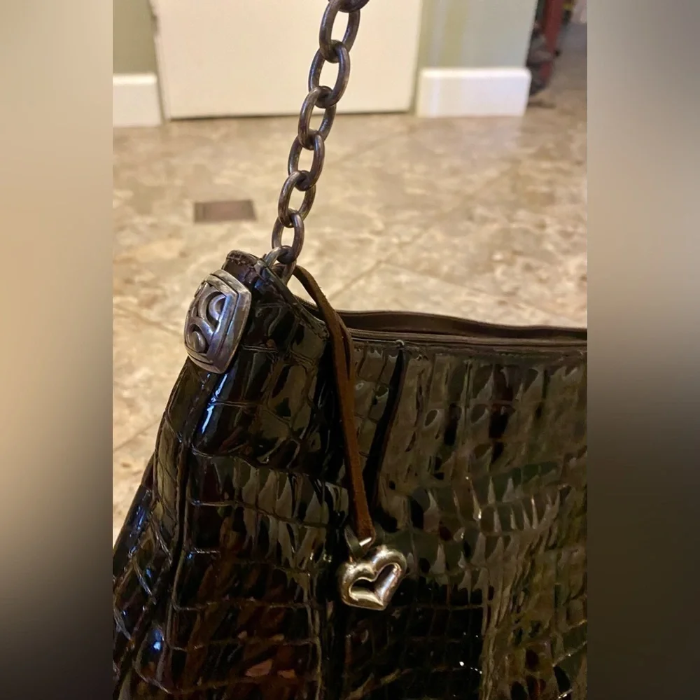 Brighton Brown Crocodile PU Leather Shoulder Bag Purse Silver Tone Hardware